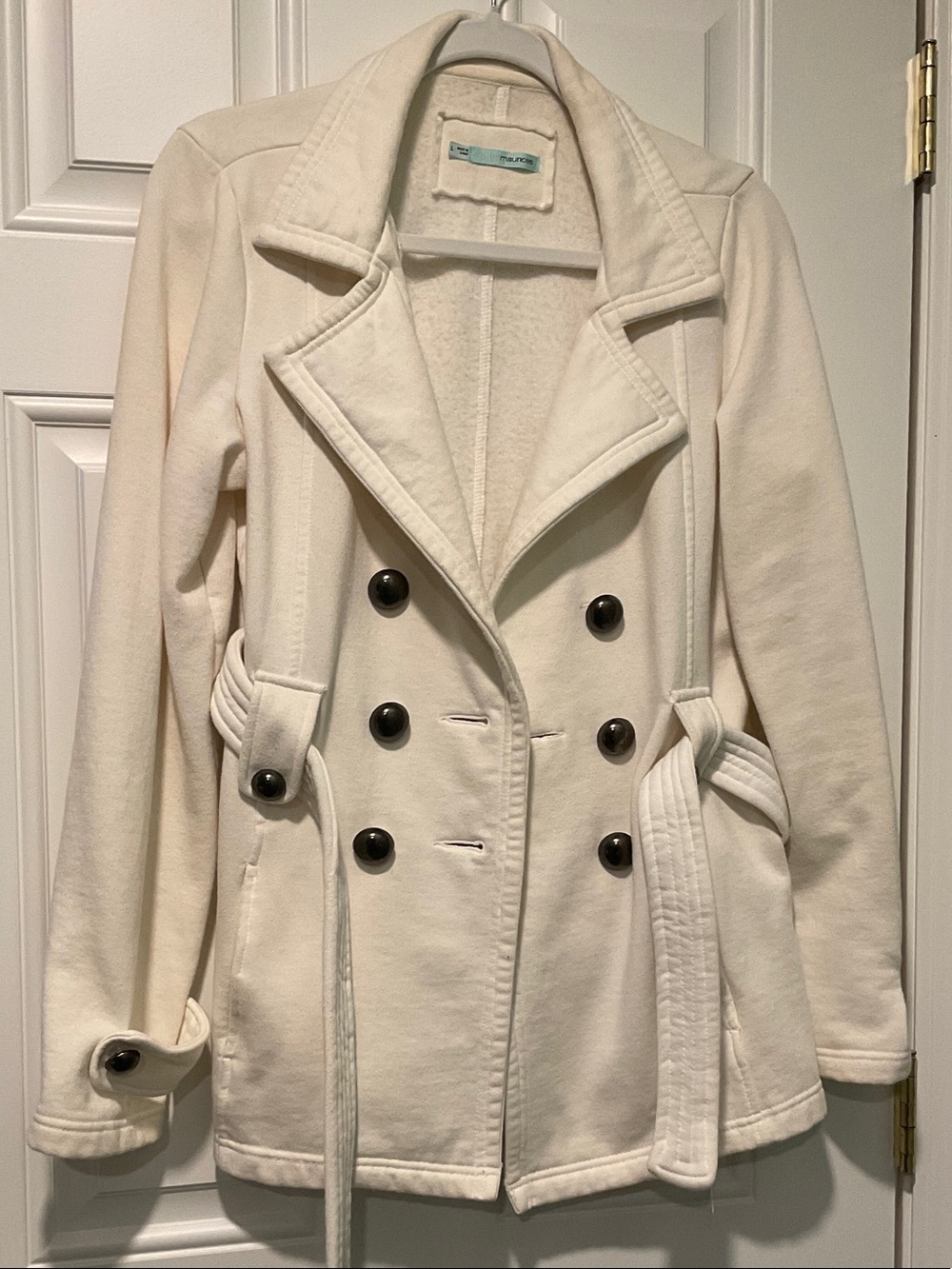 Maurices Cream Double-Breasted Belted Pea Coat